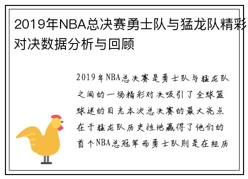 2019年NBA总决赛勇士队与猛龙队精彩对决数据分析与回顾