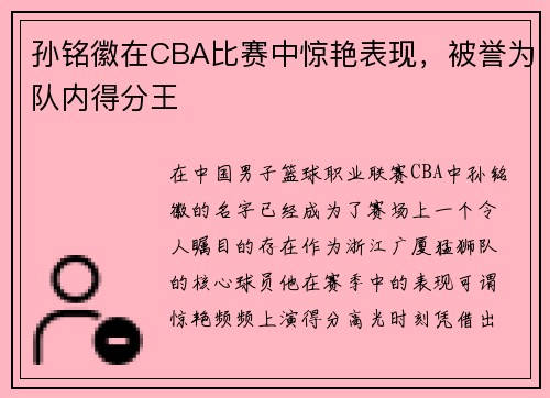 孙铭徽在CBA比赛中惊艳表现，被誉为队内得分王