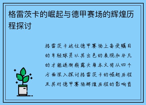 格雷茨卡的崛起与德甲赛场的辉煌历程探讨