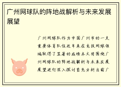 广州网球队的阵地战解析与未来发展展望